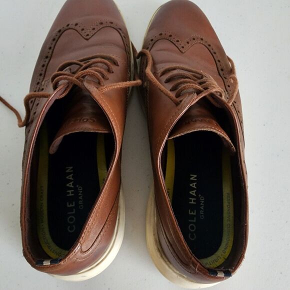 COLE HAAN Grand Wingtip Oxford Shoes Mens 10 British Tan Brown C36939 - Picture 11 of 14